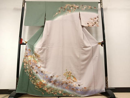 平和屋着物●訪問着　作家物　扇面花文　暈し染め　金銀彩　正絹　逸品　AABL8532fy