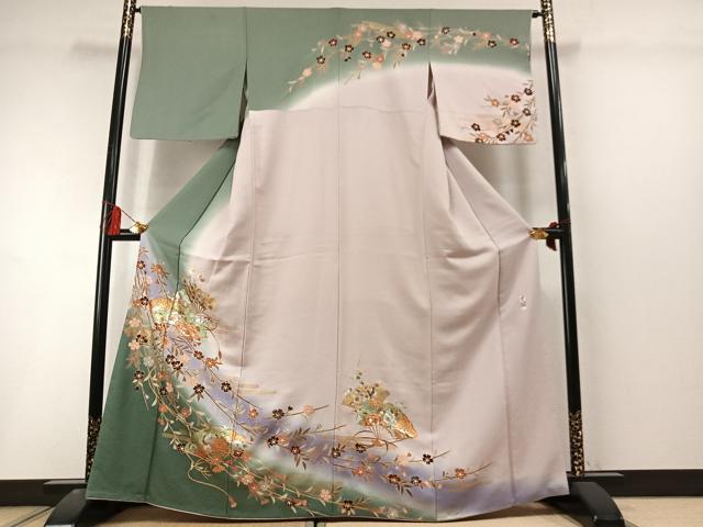 平和屋着物●訪問着　作家物　扇面花文　暈し染め　金銀彩　正絹　逸品　AABL8532fy