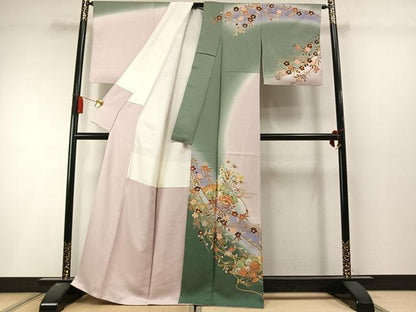 平和屋着物●訪問着　作家物　扇面花文　暈し染め　金銀彩　正絹　逸品　AABL8532fy