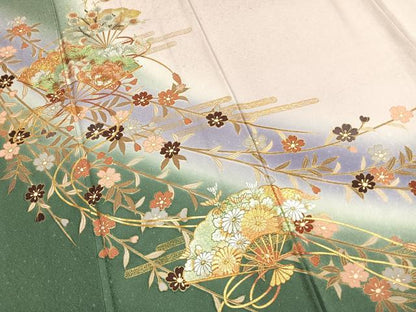 平和屋着物●訪問着　作家物　扇面花文　暈し染め　金銀彩　正絹　逸品　AABL8532fy