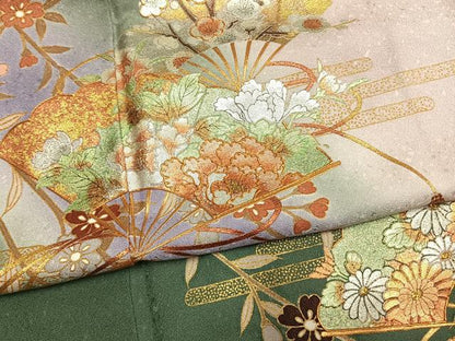 平和屋着物●訪問着　作家物　扇面花文　暈し染め　金銀彩　正絹　逸品　AABL8532fy