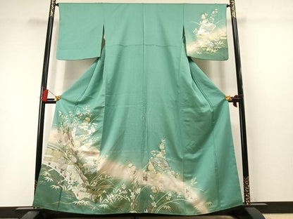 平和屋着物●訪問着　扇面花文　暈し染め　金銀彩　正絹　逸品　AABL8533fy