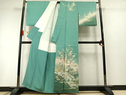 平和屋着物●訪問着　扇面花文　暈し染め　金銀彩　正絹　逸品　AABL8533fy