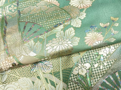 平和屋着物●訪問着　扇面花文　暈し染め　金銀彩　正絹　逸品　AABL8533fy