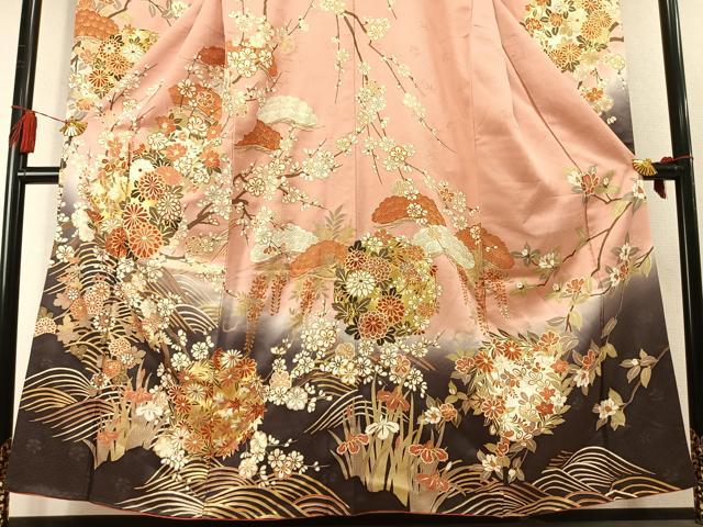 平和屋着物●豪華振袖　枝松梅花文　暈し染め　金彩　正絹　逸品　AABL8538fy