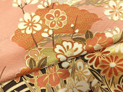 平和屋着物●豪華振袖　枝松梅花文　暈し染め　金彩　正絹　逸品　AABL8538fy