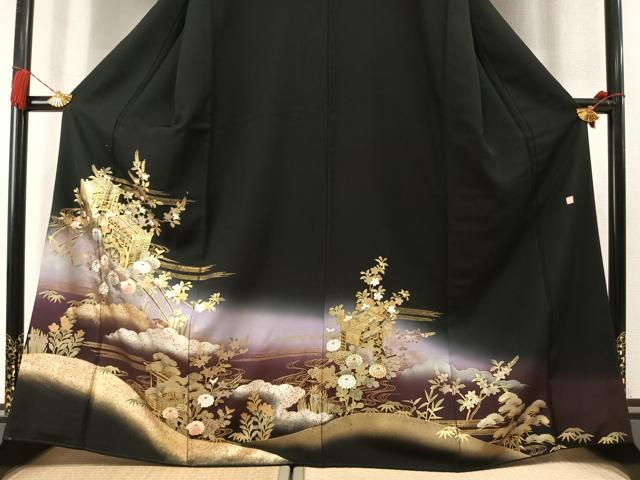 平和屋着物●豪華黒留袖　作家物　御所車花文　暈し染め　金銀彩　正絹　逸品　AABL8549fy