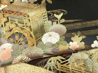 平和屋着物●豪華黒留袖　作家物　御所車花文　暈し染め　金銀彩　正絹　逸品　AABL8549fy
