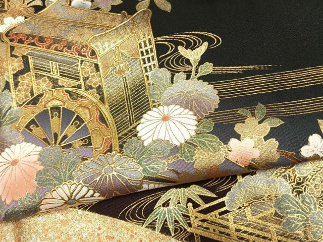 平和屋着物●豪華黒留袖　作家物　御所車花文　暈し染め　金銀彩　正絹　逸品　AABL8549fy