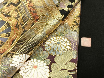 平和屋着物●豪華黒留袖　作家物　御所車花文　暈し染め　金銀彩　正絹　逸品　AABL8549fy