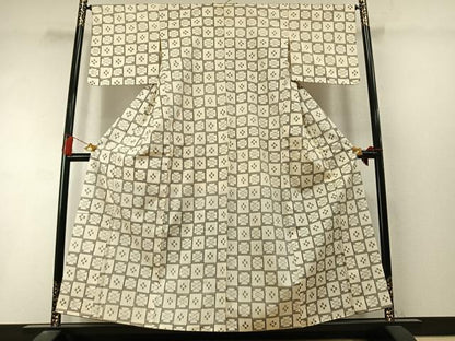 平和屋着物●上質な紬　市松文様　正絹　逸品　未使用　AABL8552fy