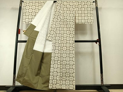 平和屋着物●上質な紬　市松文様　正絹　逸品　未使用　AABL8552fy