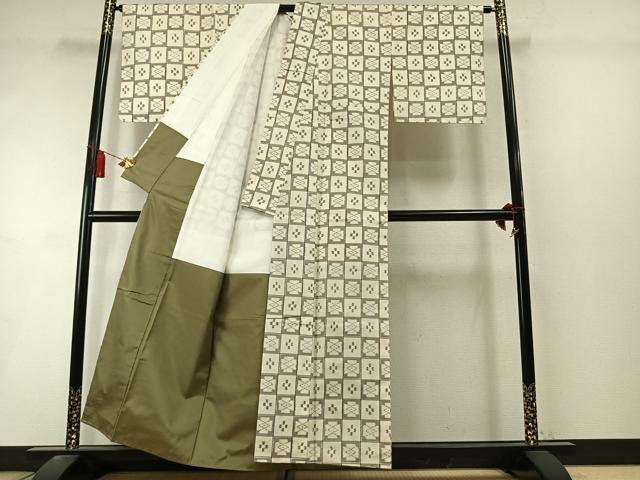 平和屋着物●上質な紬　市松文様　正絹　逸品　未使用　AABL8552fy