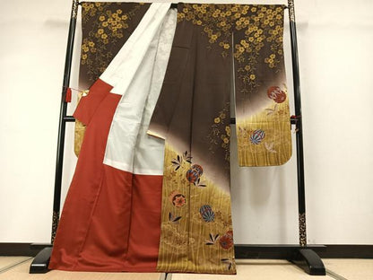 平和屋着物●豪華振袖　駒刺繍　鞠舞花文　暈し染め　金彩　正絹　逸品　AABL8565fy