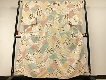 平和屋着物●上質な小紋　総絞り　切嵌文　正絹　逸品　AABL8568fy
