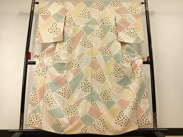 平和屋着物●上質な小紋　総絞り　切嵌文　正絹　逸品　AABL8568fy