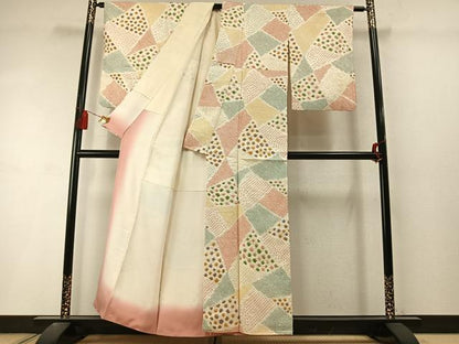 平和屋着物●上質な小紋　総絞り　切嵌文　正絹　逸品　AABL8568fy