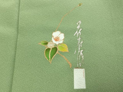 平和屋着物●上質な色無地　作家物　山葵色　正絹　逸品　AABL8570fy