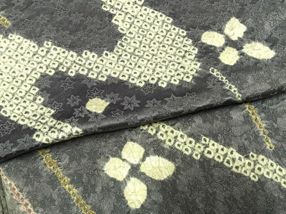 平和屋着物●上質な小紋　総絞り　流水花文　正絹　逸品　AABL8571fy