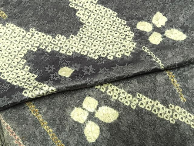 平和屋着物●上質な小紋　総絞り　流水花文　正絹　逸品　AABL8571fy