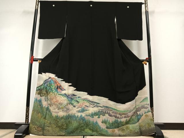 平和屋着物●豪華黒留袖　作家物　絞り　風景文　暈し染め　正絹　逸品　AABL8578fy