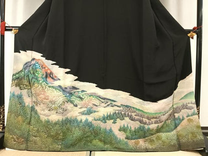平和屋着物●豪華黒留袖　作家物　絞り　風景文　暈し染め　正絹　逸品　AABL8578fy