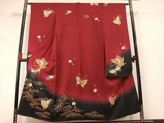 平和屋着物●豪華振袖　花蝶文　暈し染め　金彩　正絹　逸品　AABL8580fy