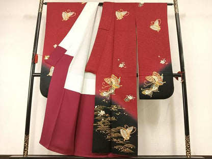 平和屋着物●豪華振袖　花蝶文　暈し染め　金彩　正絹　逸品　AABL8580fy