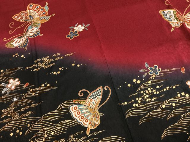 平和屋着物●豪華振袖　花蝶文　暈し染め　金彩　正絹　逸品　AABL8580fy