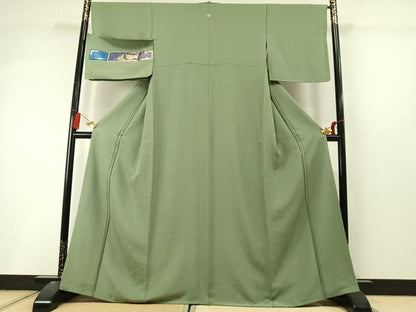 平和屋着物●上質な色無地　山葵色　証紙付き　正絹　逸品　未使用　AABL8590fy