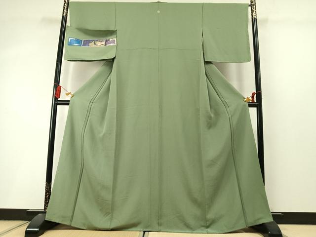 平和屋着物●上質な色無地　山葵色　証紙付き　正絹　逸品　未使用　AABL8590fy