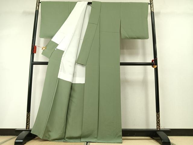 平和屋着物●上質な色無地　山葵色　証紙付き　正絹　逸品　未使用　AABL8590fy