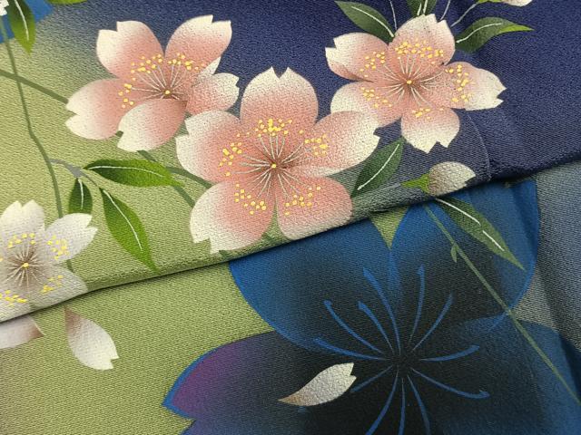 平和屋着物●小振袖　二尺袖　舞桜文　暈し染め　AABL8596fy
