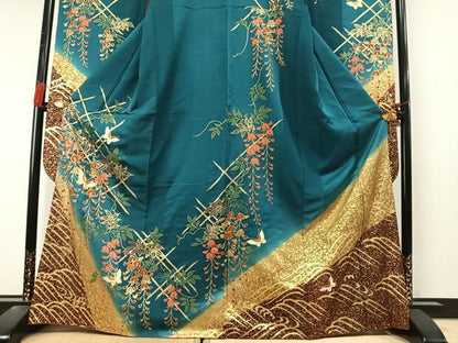 平和屋着物●豪華振袖　駒刺繍　花蝶文　暈し染め　金彩　正絹　逸品　AABL8597fy