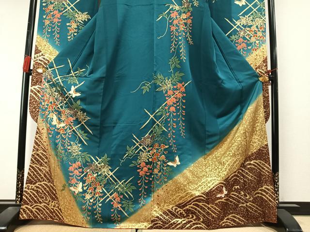 平和屋着物●豪華振袖　駒刺繍　花蝶文　暈し染め　金彩　正絹　逸品　AABL8597fy