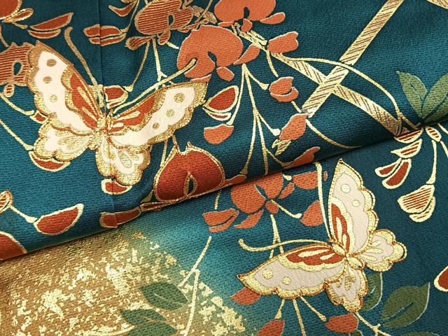 平和屋着物●豪華振袖　駒刺繍　花蝶文　暈し染め　金彩　正絹　逸品　AABL8597fy