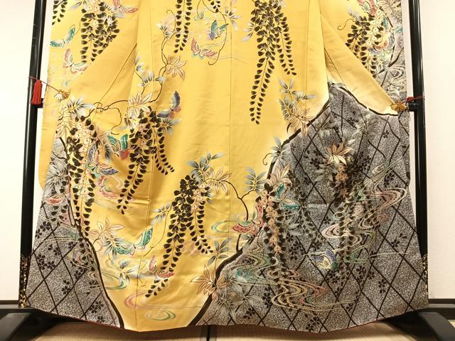 平和屋着物●豪華振袖　駒刺繍　花蝶文　暈し染め　金銀彩　正絹　逸品　AABL8599fy