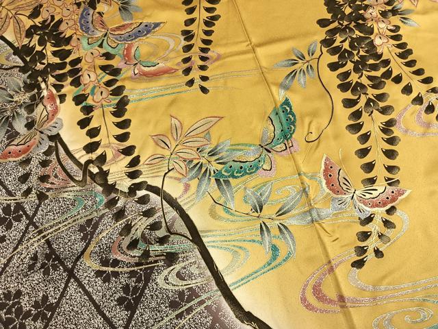 平和屋着物●豪華振袖　駒刺繍　花蝶文　暈し染め　金銀彩　正絹　逸品　AABL8599fy
