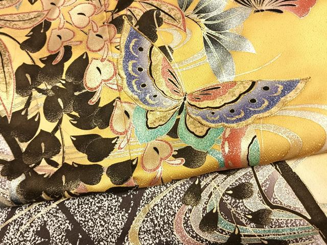 平和屋着物●豪華振袖　駒刺繍　花蝶文　暈し染め　金銀彩　正絹　逸品　AABL8599fy