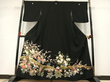 平和屋着物●豪華黒留袖　作家物　花鳥文　金彩　正絹　逸品　AABL8603fy