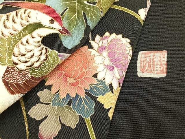 平和屋着物●豪華黒留袖　作家物　花鳥文　金彩　正絹　逸品　AABL8603fy