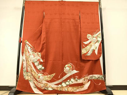 平和屋着物●豪華振袖　作家物　駒刺繍　鈴熨斗花文　金彩　正絹　逸品　AABL8604fy