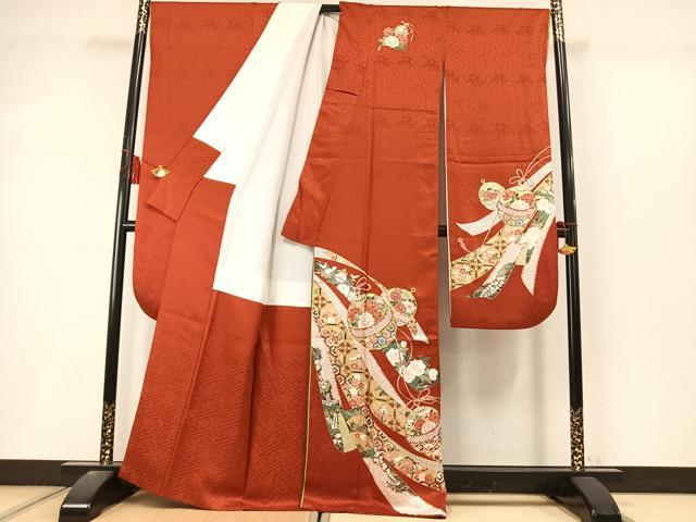 平和屋着物●豪華振袖　作家物　駒刺繍　鈴熨斗花文　金彩　正絹　逸品　AABL8604fy