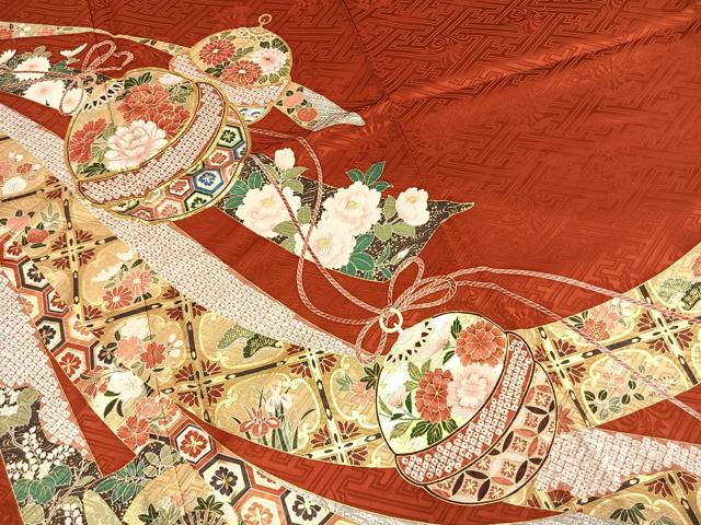 平和屋着物●豪華振袖　作家物　駒刺繍　鈴熨斗花文　金彩　正絹　逸品　AABL8604fy