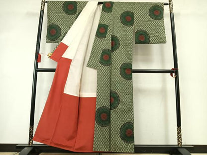 平和屋着物●本場大島紬　割り込み絣　吉祥花文　正絹　逸品　AABL8621fy