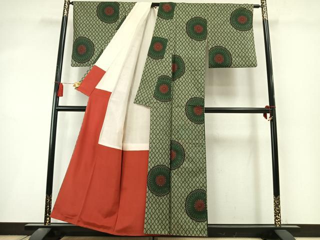 平和屋着物●本場大島紬　割り込み絣　吉祥花文　正絹　逸品　AABL8621fy