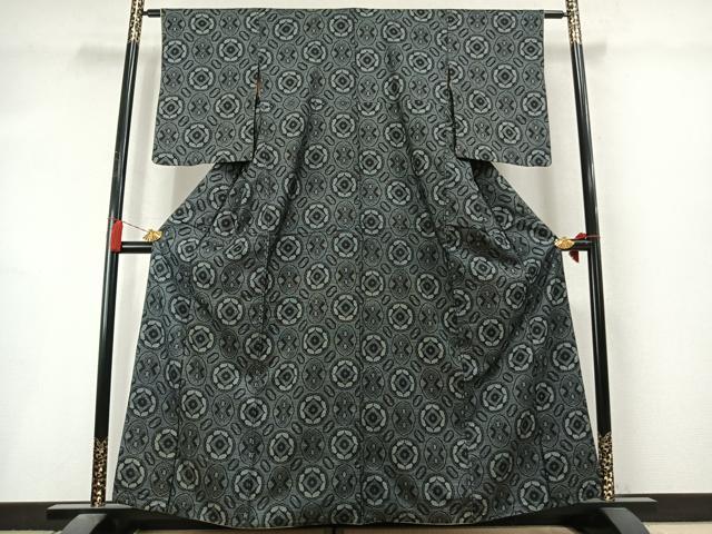 平和屋着物●本場大島紬　割り込み絣　幾何学丸文　正絹　逸品　AABL8624fy