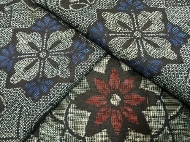 平和屋着物●本場大島紬　アンティーク大島　割り込み絣　吉祥花文　正絹　逸品　AABL8626fy
