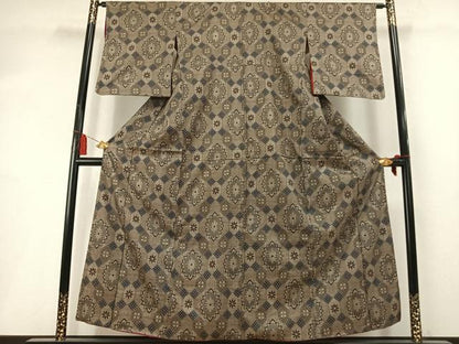 平和屋着物●本場大島紬　割り込み絣　亀甲花文　正絹　逸品　AABL8630fy