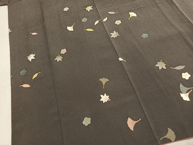 平和屋着物●上質な小紋　銀杏　紅葉　舞花文　金彩　鬼しぼ縮緬　正絹　逸品　AABL8634fy